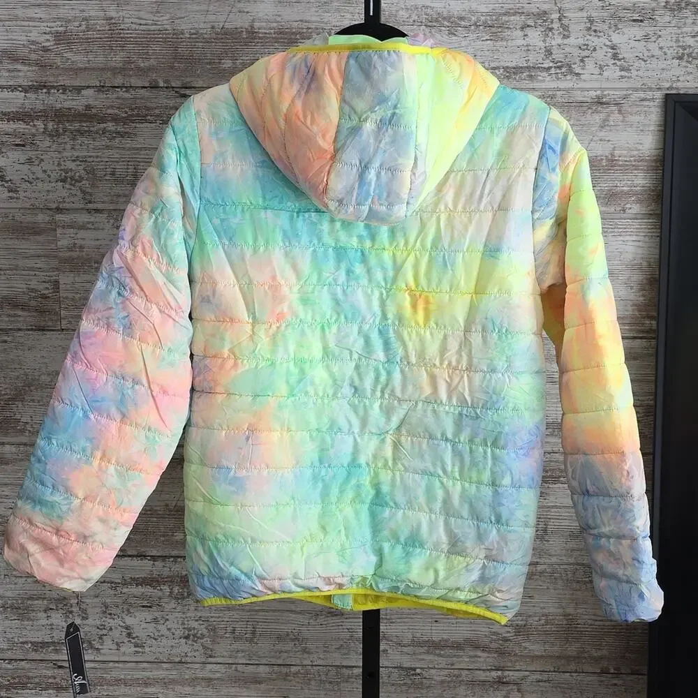 Alexa Rae Pastels Tie-Dye Hooded Puffer Jacket Kids Size Large 16 NWT